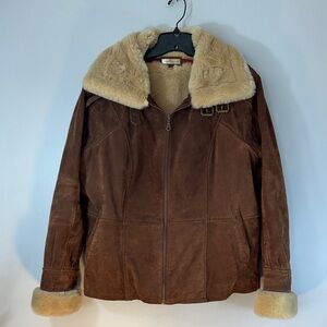 Wilsons Leather Jacket Brown Suede Faux Shearling Flight Aviator Moto size XL